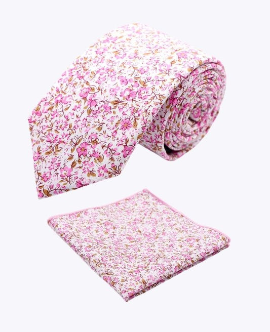 Cravate + Pochette de Costume Liberty Rose n°4 Homme en Coton «Gaspard»