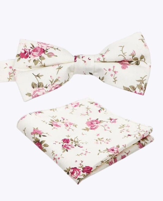 Noeud Papillon + Pochette de Costume Liberty Blanc n°7 Homme en Coton «Charles»