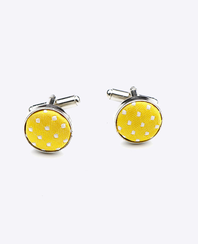 Boutons de Manchette Jaune n°1 à Pois en Polyester «Louis»