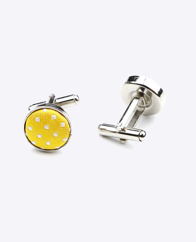 Boutons de Manchette Jaune n°1 à Pois en Polyester «Louis»