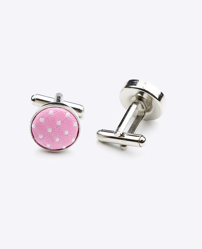 Boutons de Manchette Rose n°1 à Pois en Polyester «Louis»