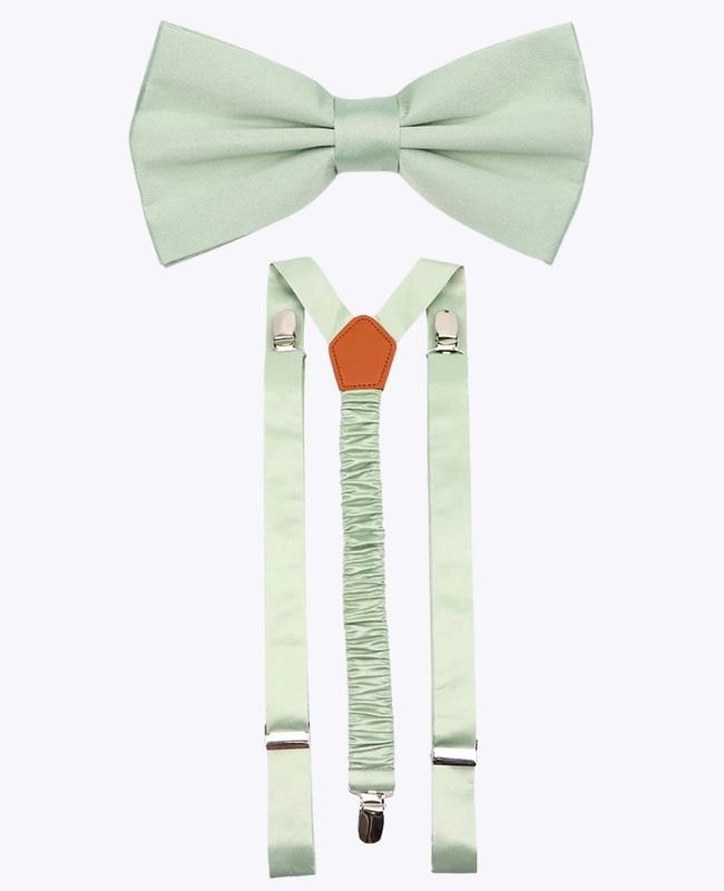 Noeud Papillon + Bretelles Vert n°1 Homme en Polyester «Anatole»