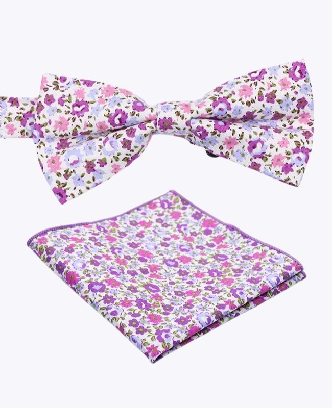Noeud Papillon + Pochette de Costume Liberty Violet Homme en Coton «Gaspard»