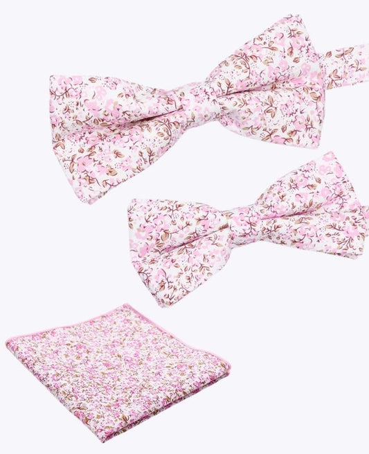 Noeuds Papillon Liberty Rose n°4 Père & Fils + Pochette de Costume en Coton «Gaspard»