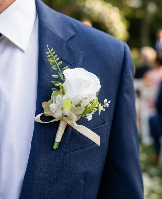 Boutonnière Fleur Blanc Homme «Gabriel»