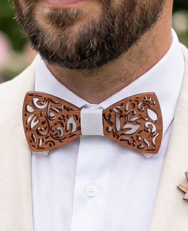 Puinen lahjapakkaus valkoinen rusetti miehet "Édouard"