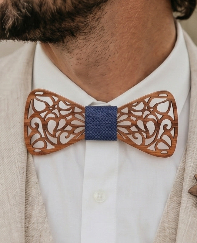 Coffret Noeud Papillon Bleu Homme en Bois «Hercule»
