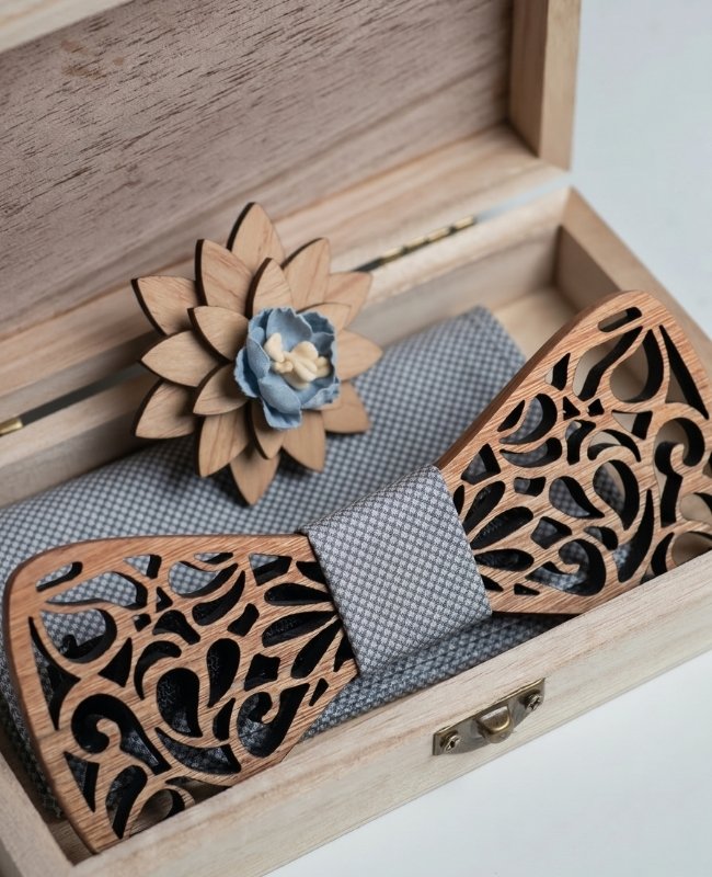 Coffret Noeud Papillon Gris Homme en Bois «Hercule»