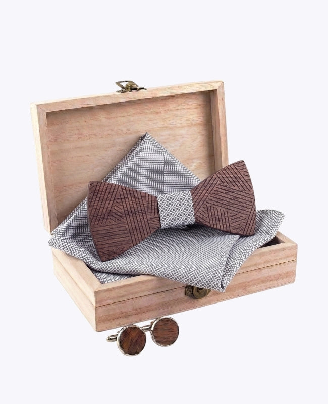 Coffret Noeud Papillon Gris Homme en Bois «Léandre»