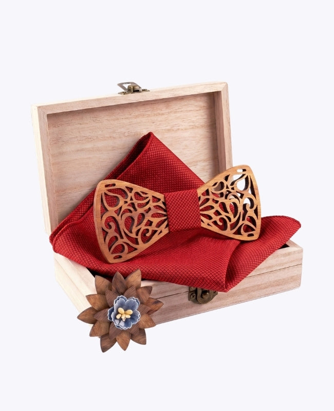Coffret Noeud Papillon Rouge Homme en Bois «Hercule»