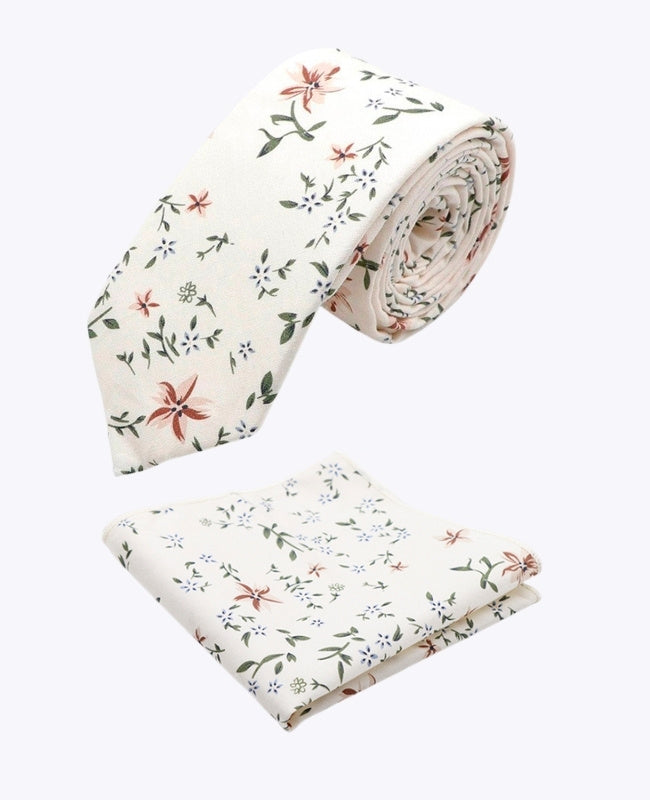 Solmio + Taskuhuivi Liberty Valkoinen nro 8 Miehet Puuvilla "Charles"