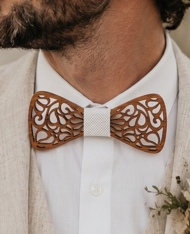 Noeud Papillon Blanc Homme en Bois «Hercule»