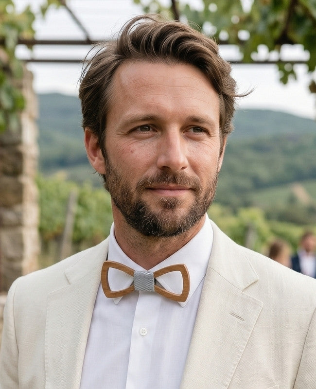 Noeud Papillon Gris Homme en Bois «Émile»