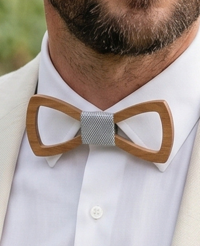 Noeud Papillon Gris Homme en Bois «Émile»