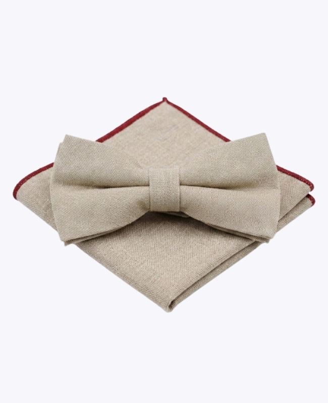 Rusetti + Taskuhuivi Beige nro 2 Miehet Pellavaa "Basile"