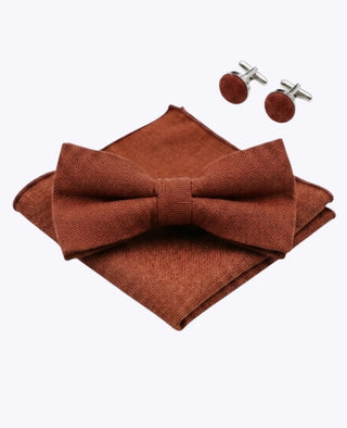 Rusetti + Taskuhuivi + Kalvosinnapit Terrakotta Miehet Puuvillaa 