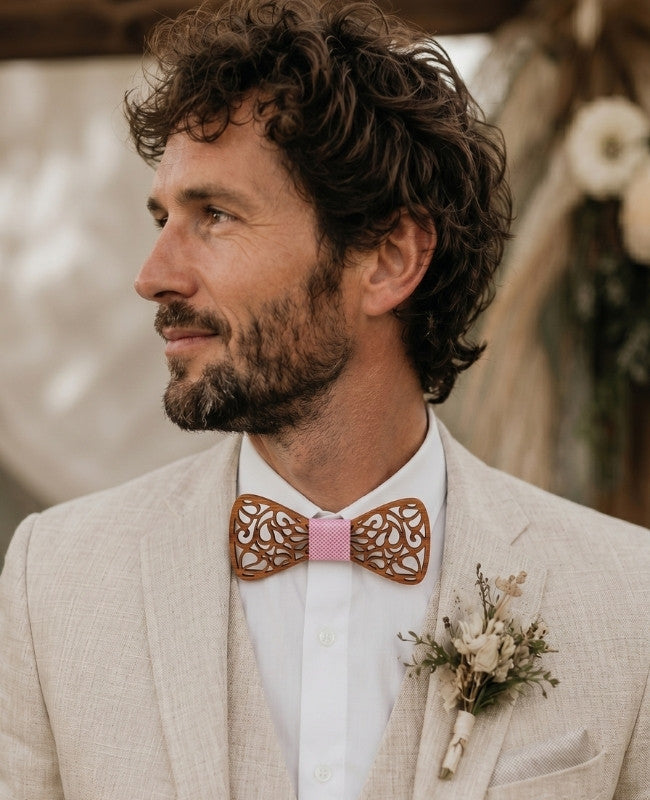 Noeud Papillon Rose Homme en Bois «Hercule»
