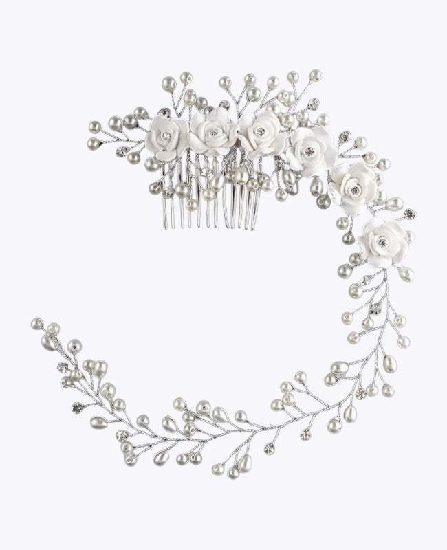 Peigne Fleuri Argent n°4 Femme «Élise»