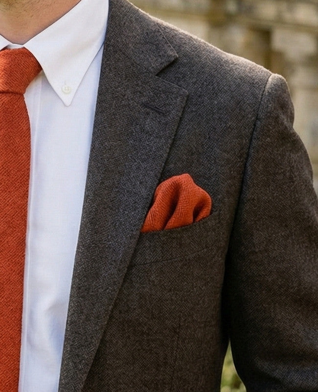 Pochette de Costume Terracotta n°2 en Effet Velours «Simon»